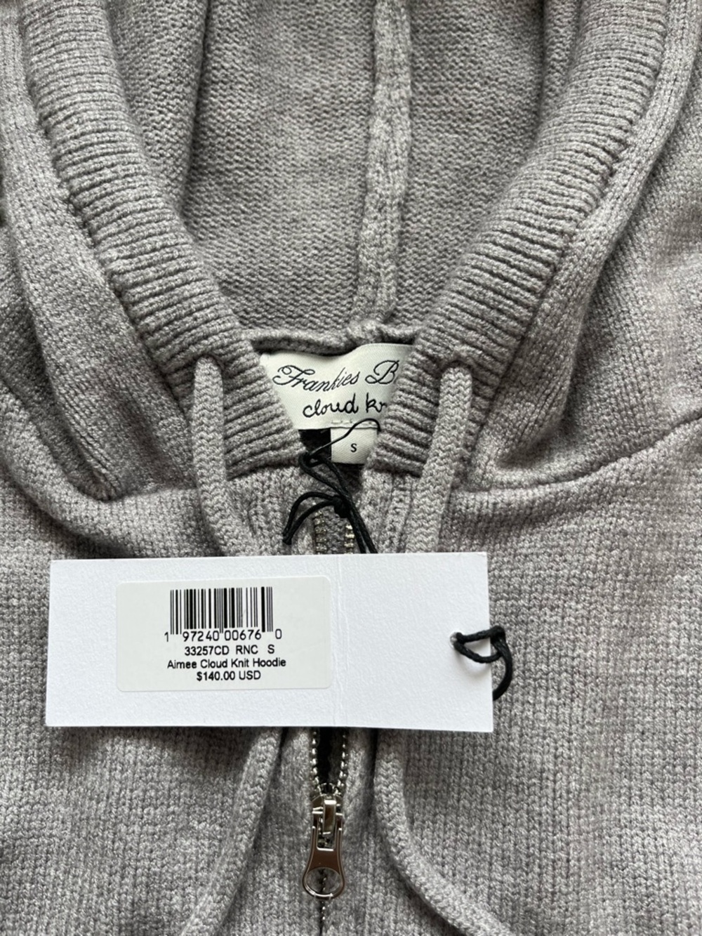 Frankie’s Bikinis Heather Gray Zip Front Knit Hoodie - Picture 4 of 6
